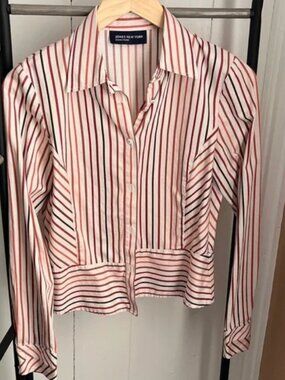 Jones New York Orange Brown Striped Button Down Blouse Size 2X